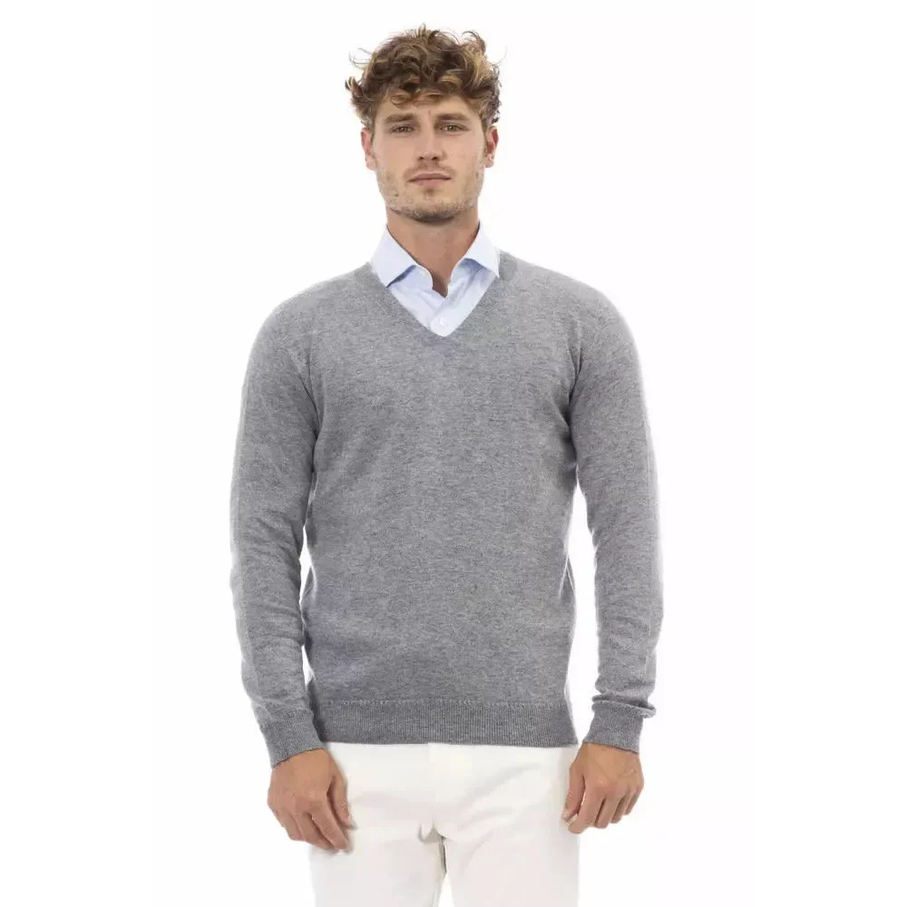 Alpha Studio Gray Viscose Men Sweater